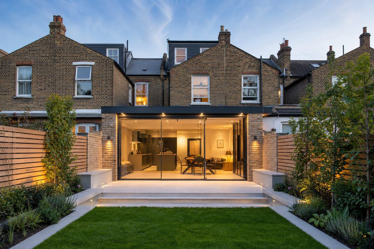 A renovated British terraced house with a modern rear extension