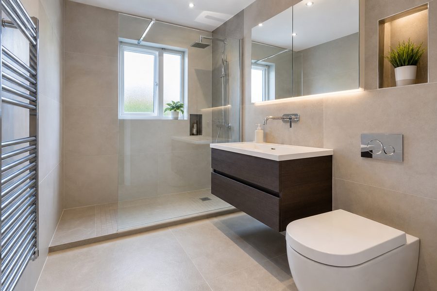 A refurbished contemporary bathroom
